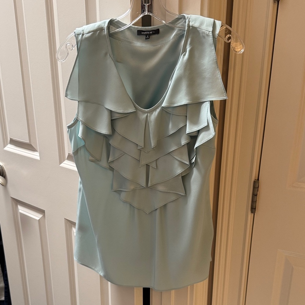 Lafayette 148 New York Sleeveless Ruffle Blouse - Light Blue